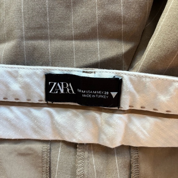 Zara Pleated Wide Leg Pinstripe Beige Trouser Pants - Picture 7 of 7